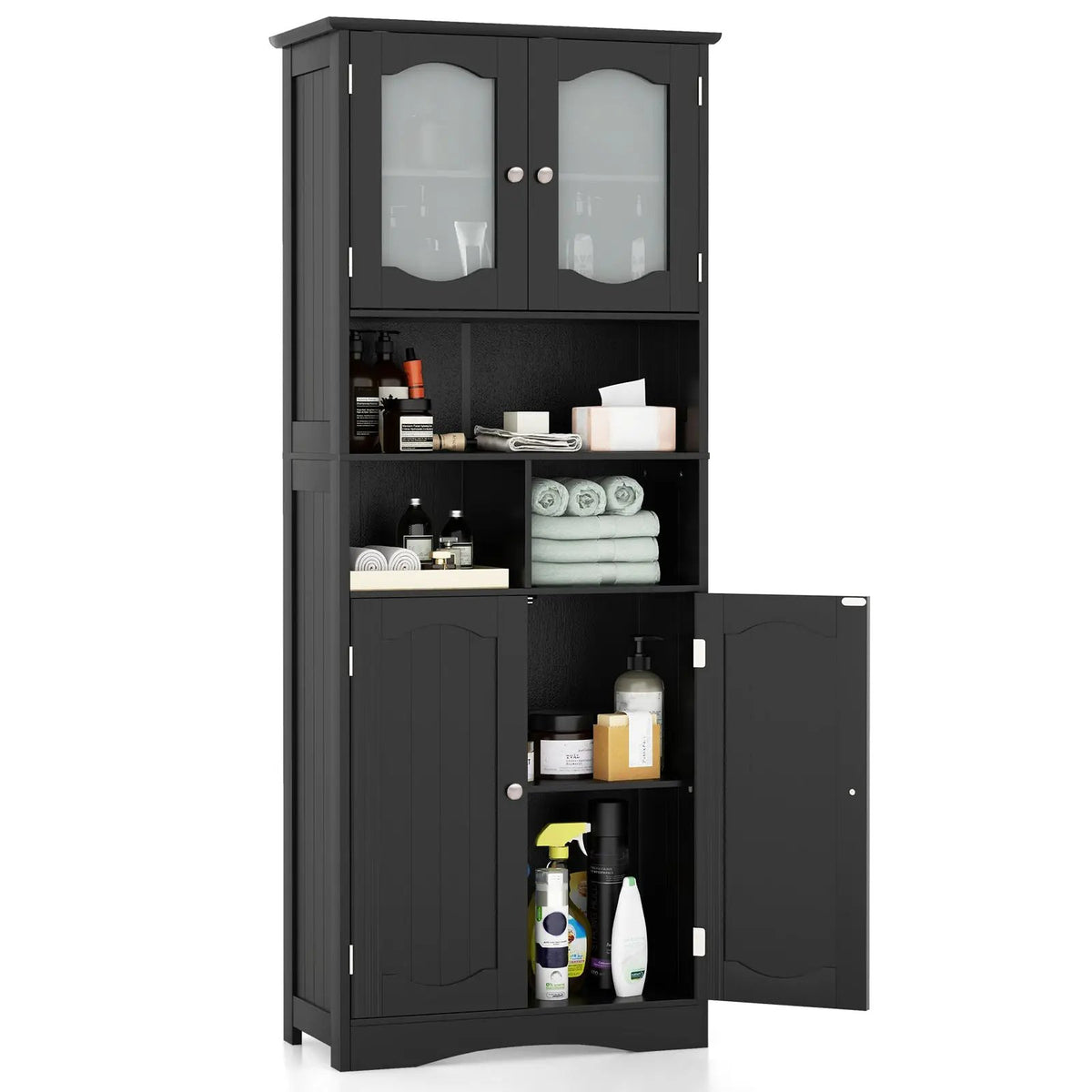 58.5 Inch Freestanding Linen Bathroom Storage Cabinet with Frost Glass Doors by DirectDeals