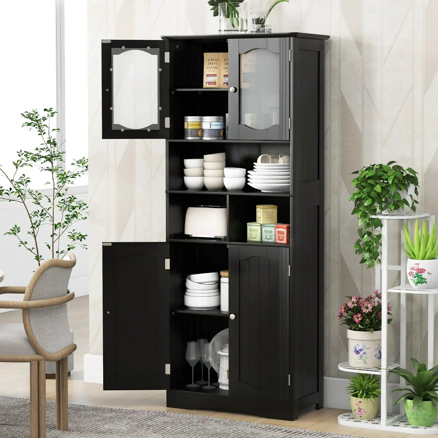 58.5 Inch Freestanding Linen Bathroom Storage Cabinet with Frost Glass Doors by DirectDeals