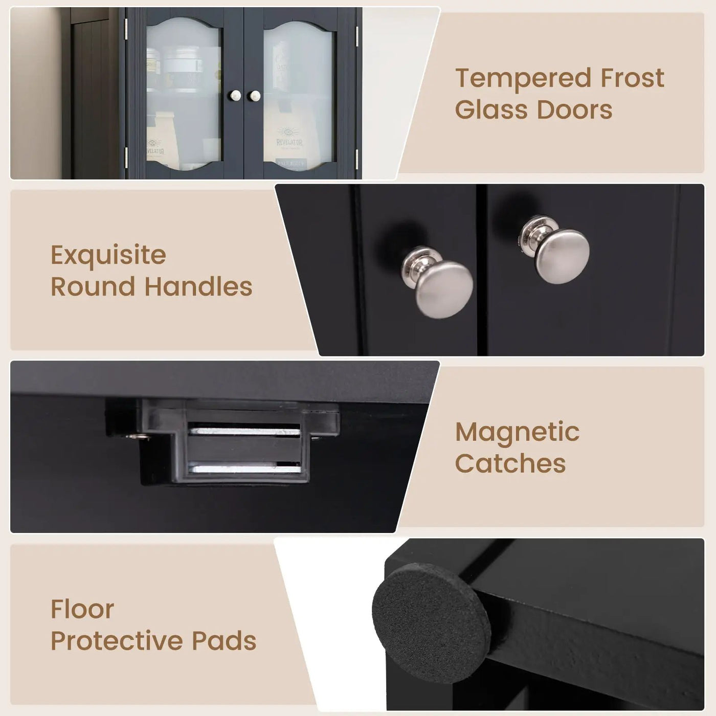58.5 Inch Freestanding Linen Bathroom Storage Cabinet with Frost Glass Doors by DirectDeals