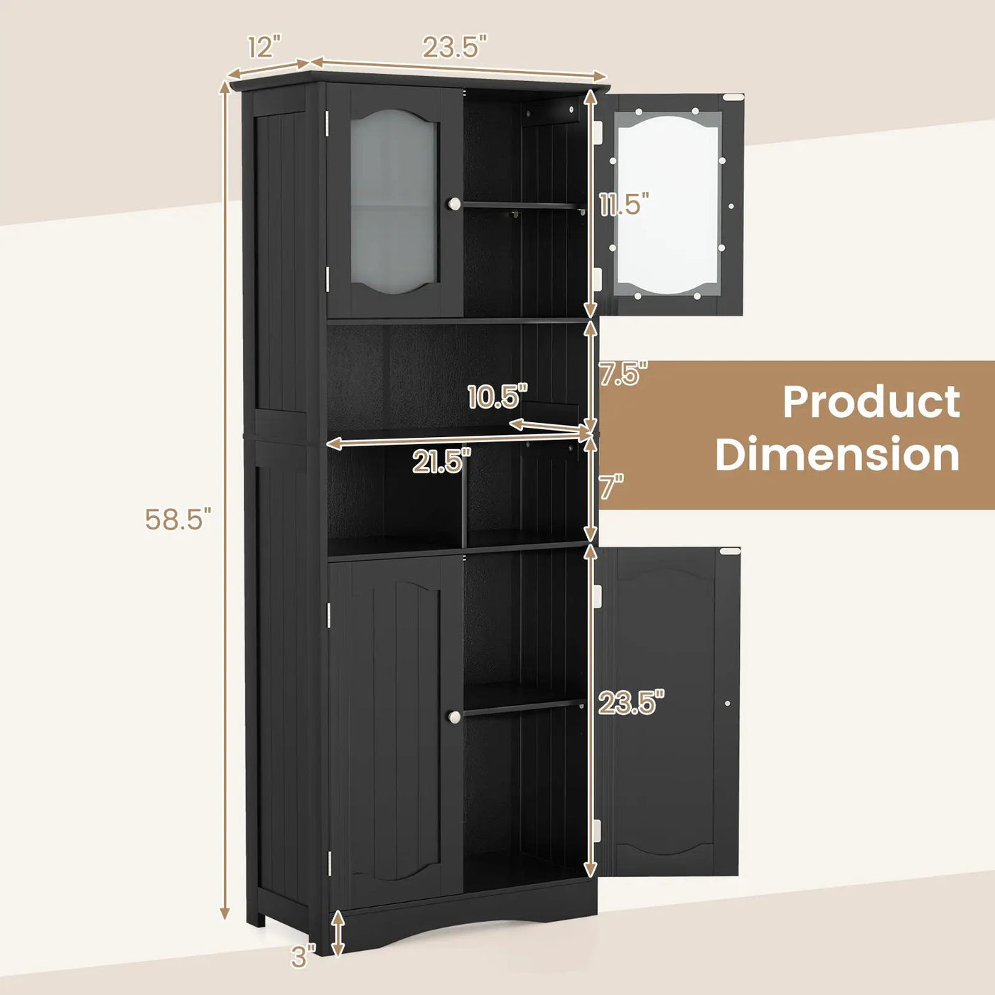 58.5 Inch Freestanding Linen Bathroom Storage Cabinet with Frost Glass Doors by DirectDeals