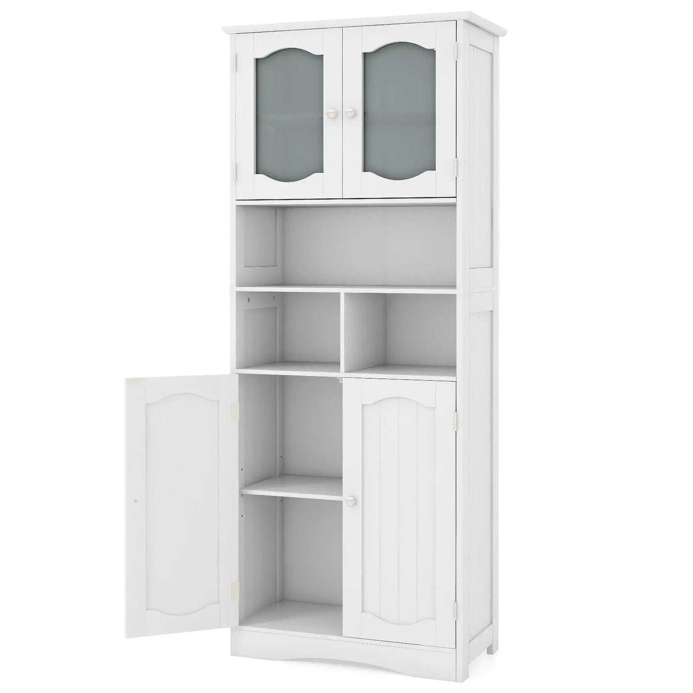 58.5 Inch Freestanding Linen Bathroom Storage Cabinet with Frost Glass Doors by DirectDeals