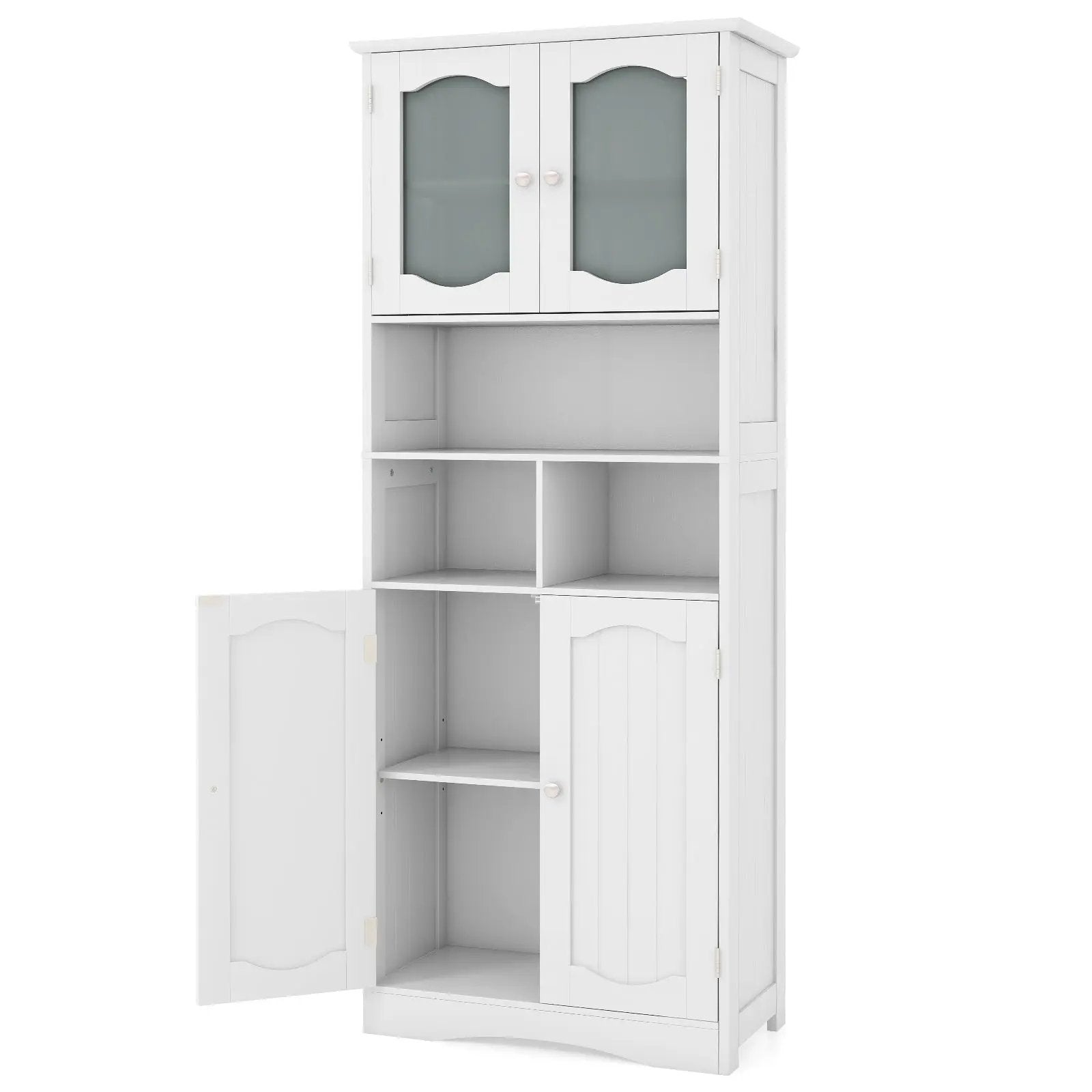 58.5 Inch Freestanding Linen Bathroom Storage Cabinet with Frost Glass Doors by DirectDeals