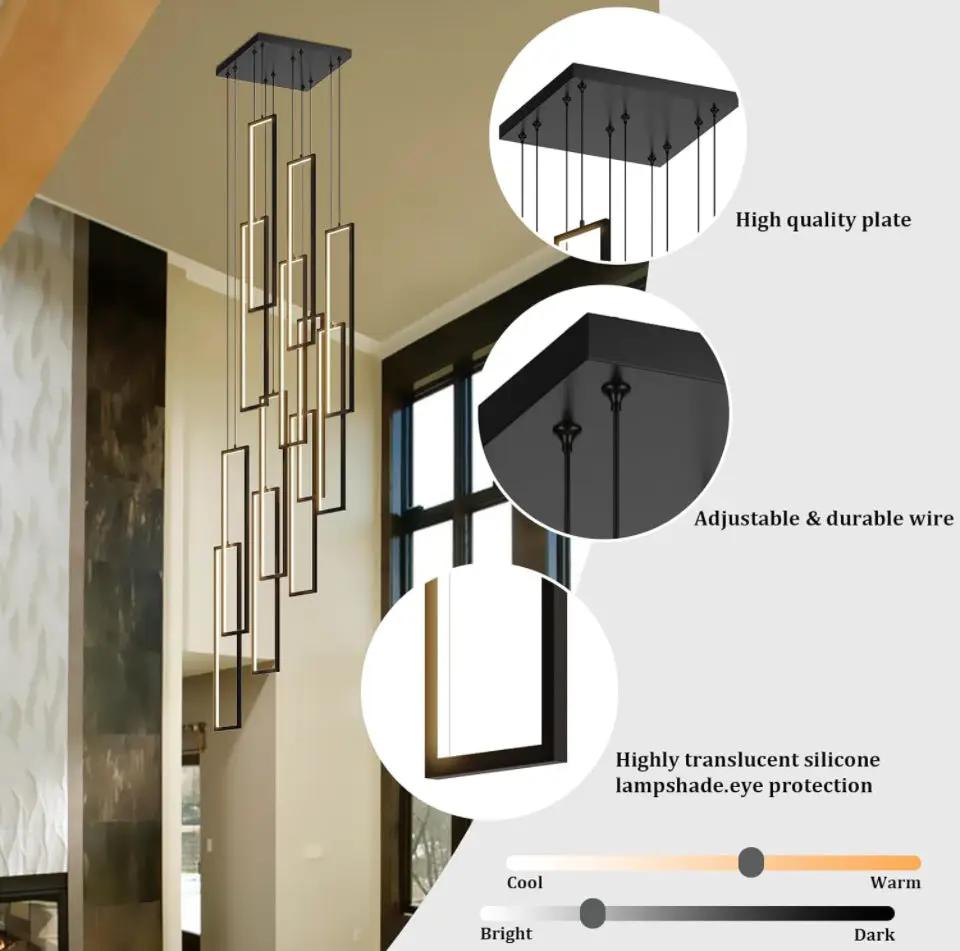 UPGENT Simple Modern LED Chandelier Stair Chandelier Dimmable 12 Ring Rectangular Chandelier high Door for Living Room lamp Hall lamp Remote Control by Selzalot