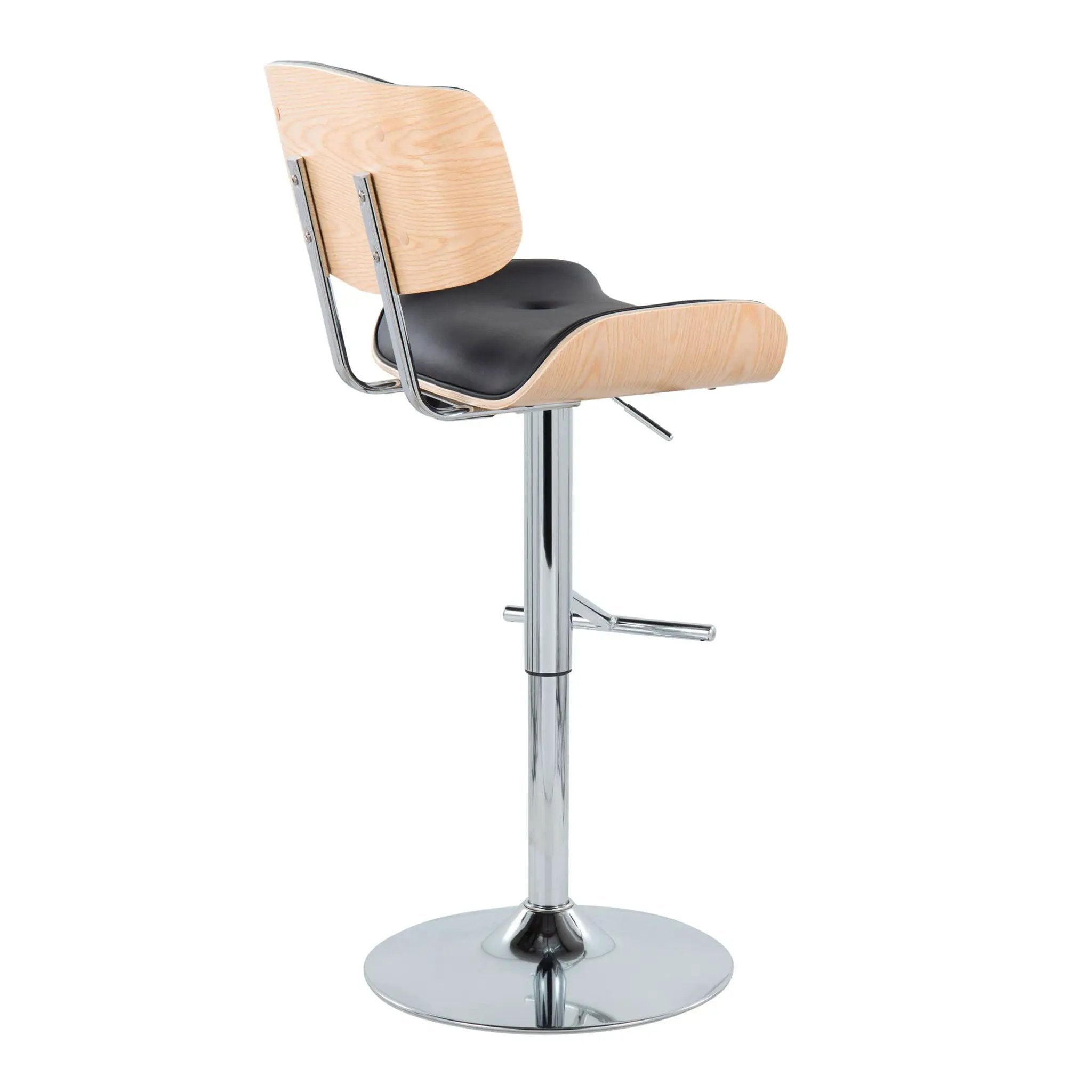 Lombardi - Contemporary Adjustable Barstool With Swivel With Straight T Footrest (Set of 2) by HouseOfZazla