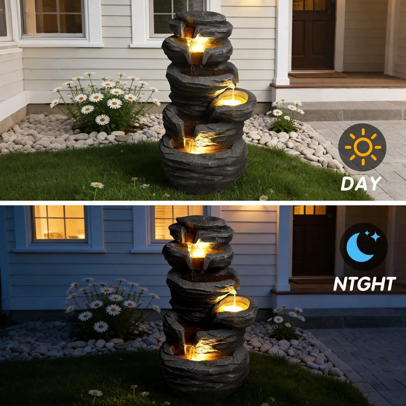 Outdoor Waterfall Fountain with Lights by HouseOfZazla