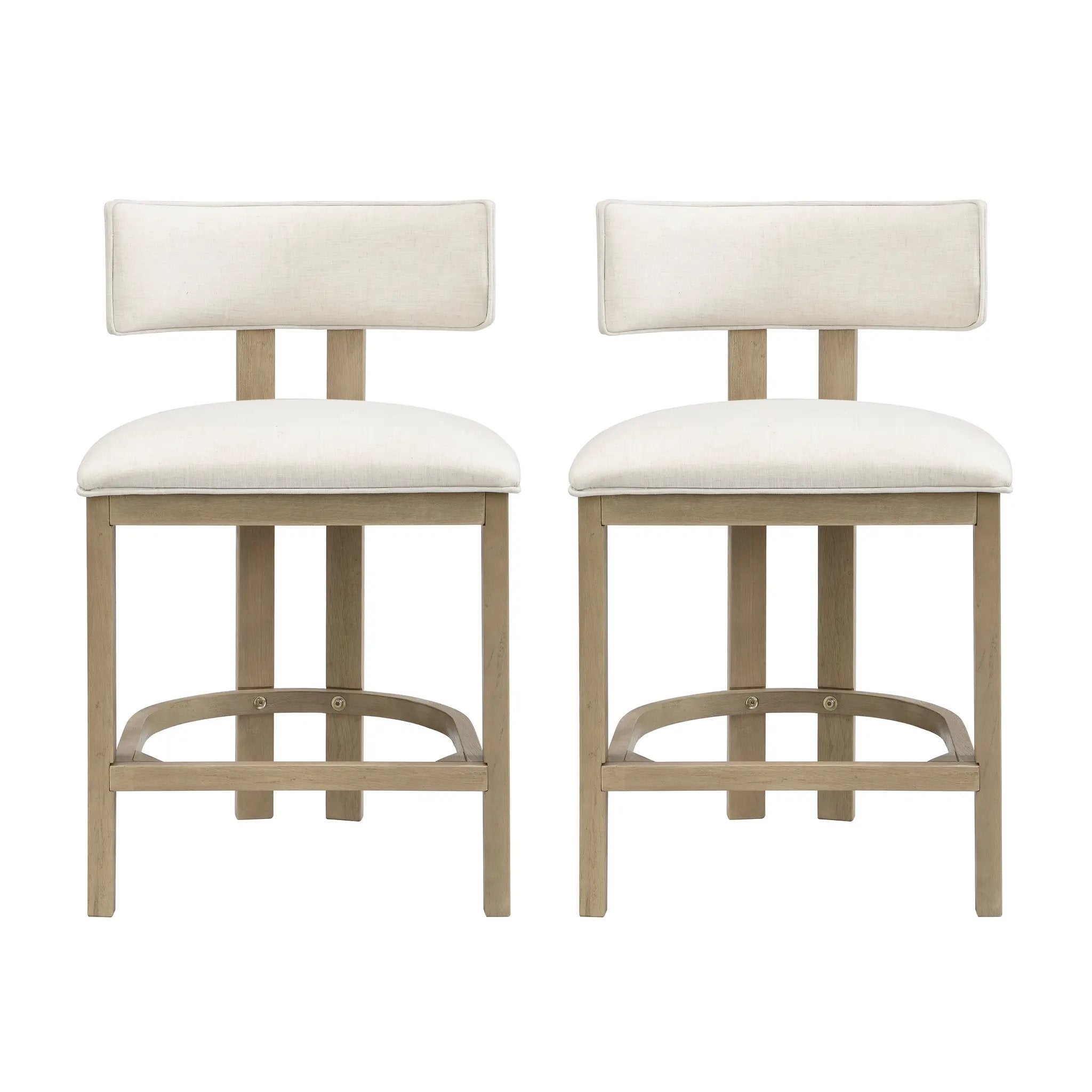 26" Counter Height Bar Stool, Upholstered Counter Stools (Set of 2) - Light Ash + Beige by HouseOfZazla