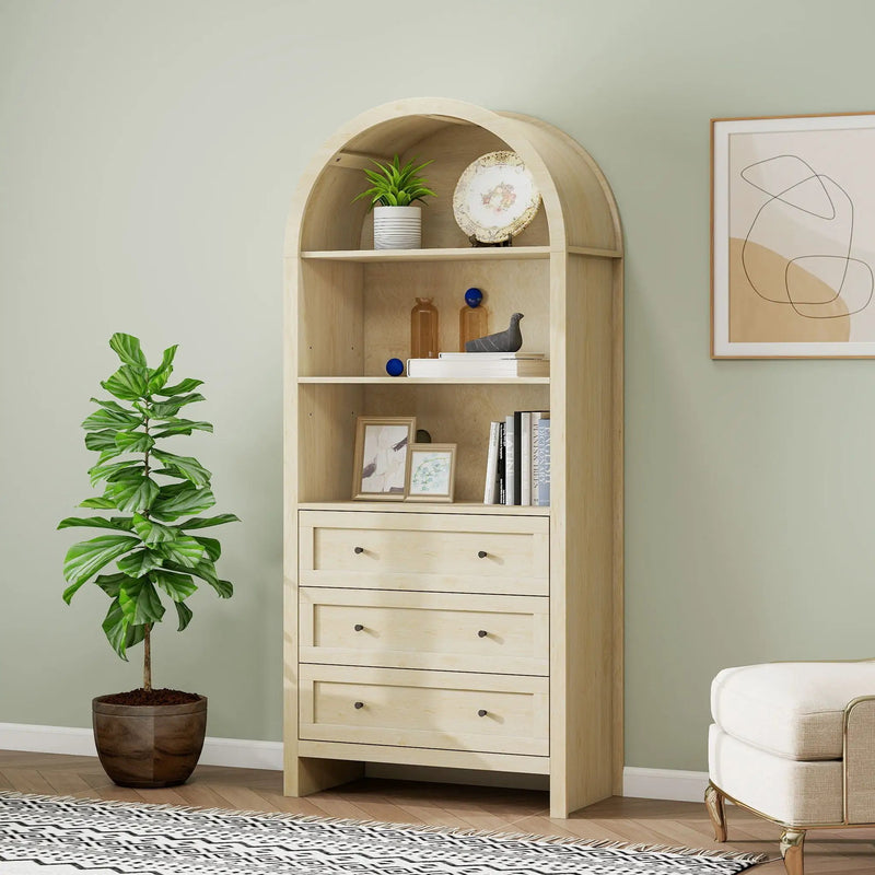 Arched Kitchen Pantry, Modern Farmhouse Wood Kitchen Storage Cabinets, Arched Storage Display Cabinet With Adjustable Shelves, Versatile Cupboard For Kitchen, Dining Room, Living Room - Natural by HouseOfZazla