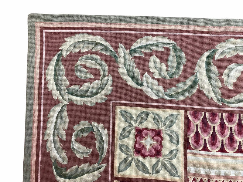 Aubusson Needlepoint Rug 9x12, Flatweave Carpet, Leaves, Wool, New, Handmade by Jewel Rugs
