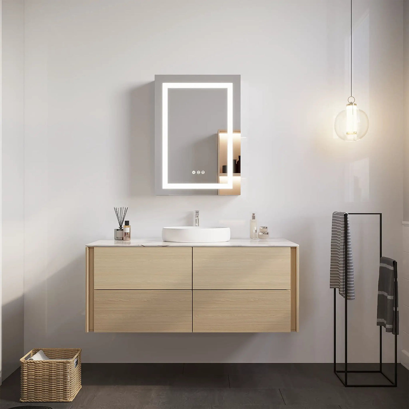 Bathroom Medicine Cabinet With LED Mirror, Anti-Fog, Waterproof, 3000K~6000K Single Door Lighted Bathroom Cabinet With Touch Swich by HouseOfZazla