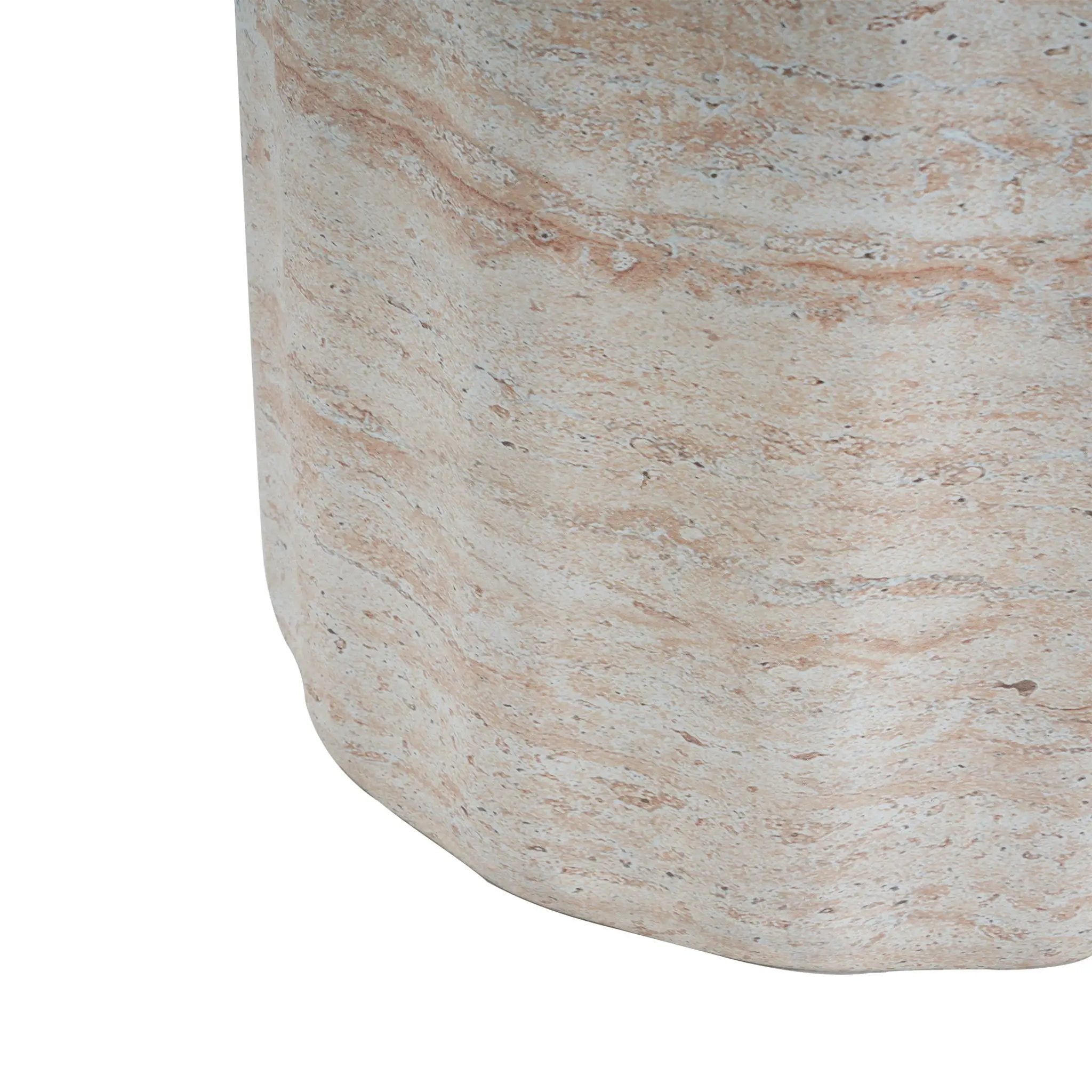 Elegant Indoor/Outdoor Lightweight Concrete Side Table With Travertine - Beige by HouseOfZazla