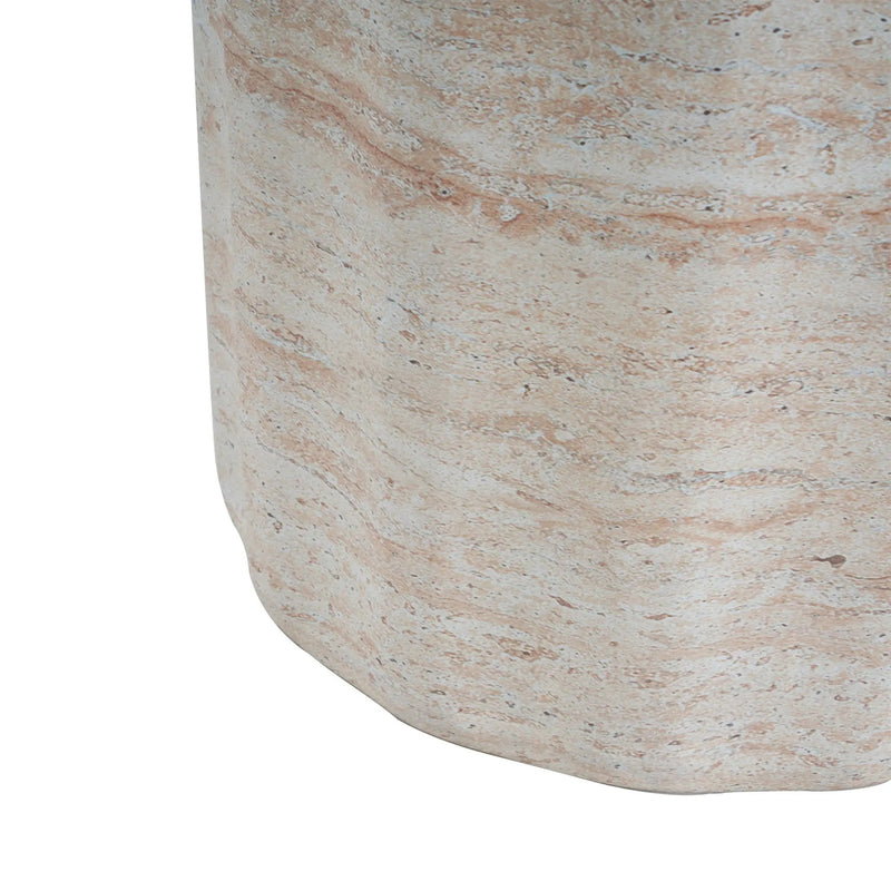 Elegant Indoor/Outdoor Lightweight Concrete Side Table With Travertine - Beige by HouseOfZazla
