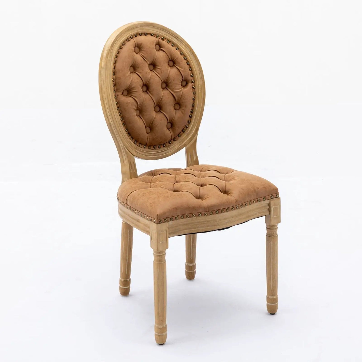 French Style Solid Wood Frame Antique Painting, Hand-Pulled Buckle Decoration Artificial Dining Chair With Nailhead Trim, Wood Legs by Unique Piece Furniture