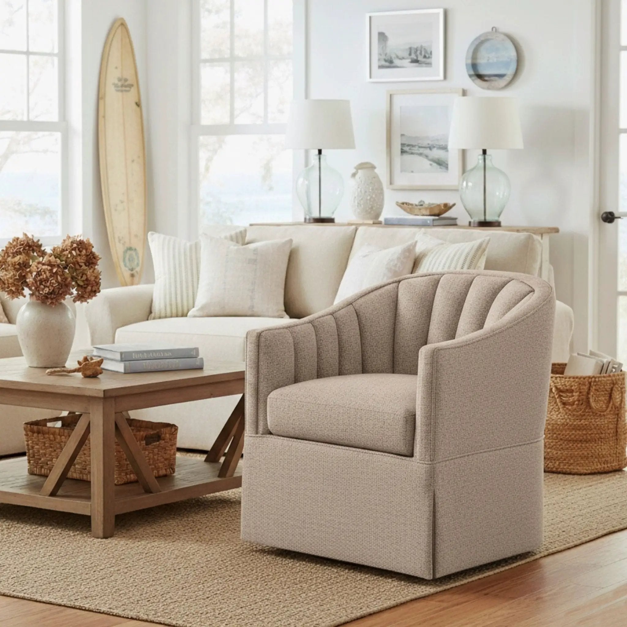 Solitude - Skirted Swivel Accent Chair With Hemp Like by HouseOfZazla