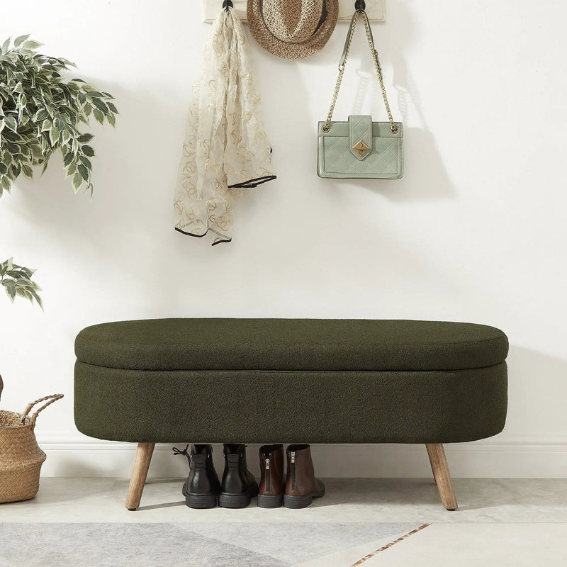 Luxury Oval Boucle Storage Ottoman Bench by HouseOfZazla