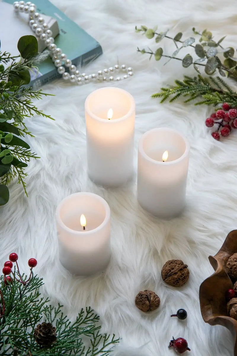 LED Candles With Remote Timer (Set of 3) - White by Unique Piece Furniture