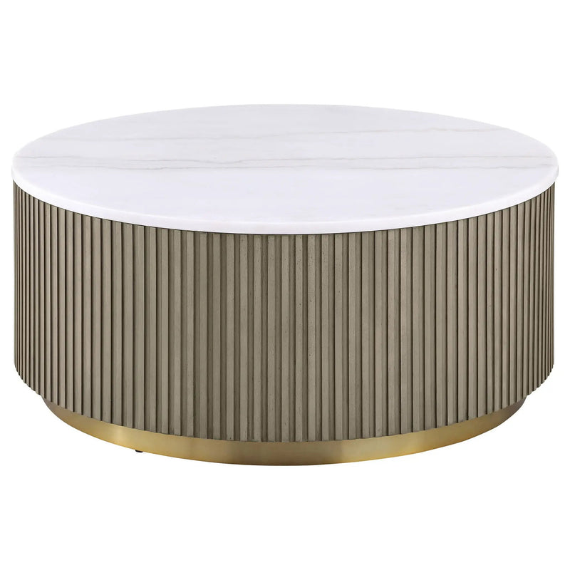 Jason 3-piece Round White Marble Coffee Table Set Greige by Unique Piece Furniture