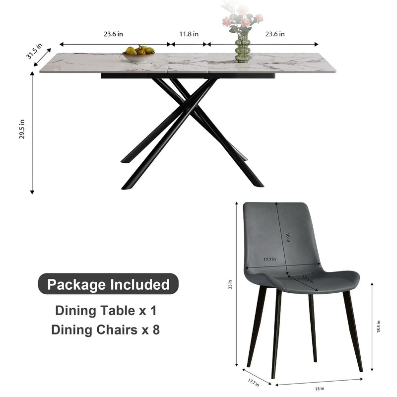 Modern Expandable Dining Table With Retractable Leaf With Chairs by HouseOfZazla