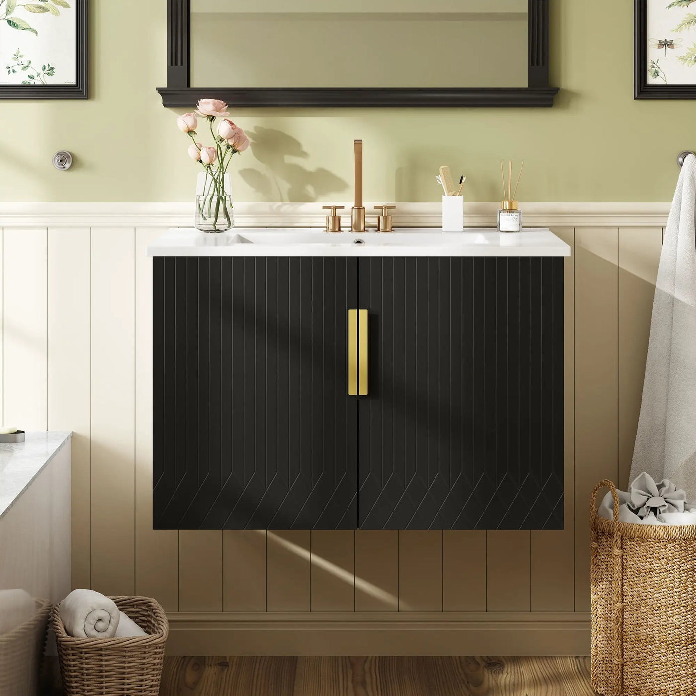 Bathroom Vanity With Sink, Rectangular Storage Cabinet With 2 Soft Closing Doors by HouseOfZazla