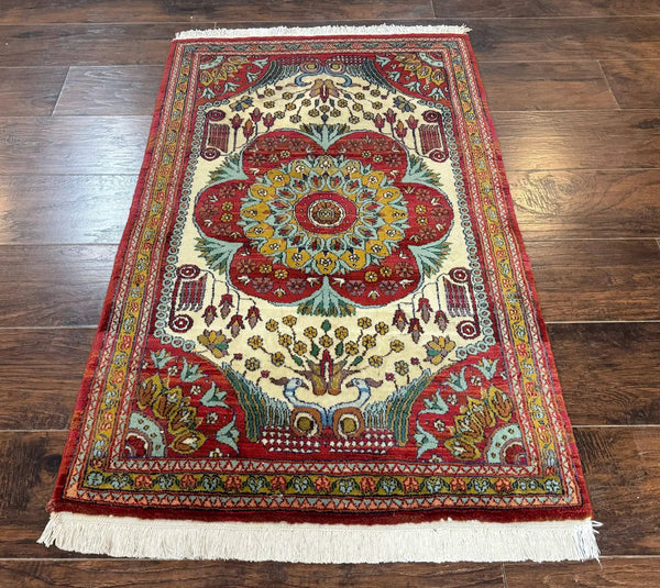 Persian Bijar Rug 2.6 x 4, Antique Carpet, Brick Red and Ivory, photo 2 of 13