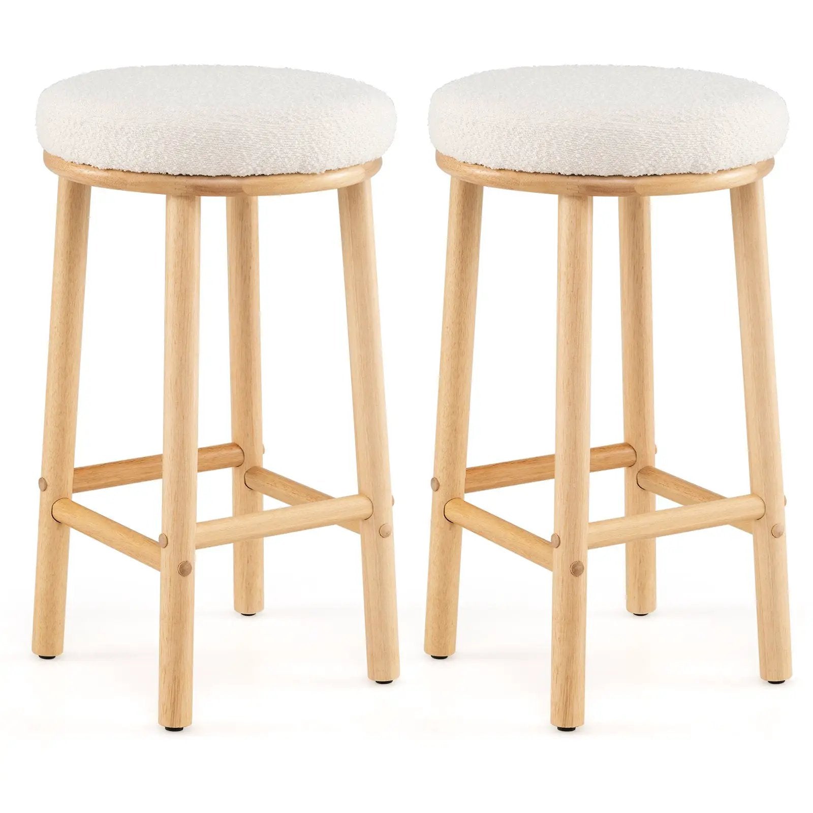 27" Bar Stools Set of 2 Upholstered Barstools with Boucle Fabric Seats-White by DirectDeals