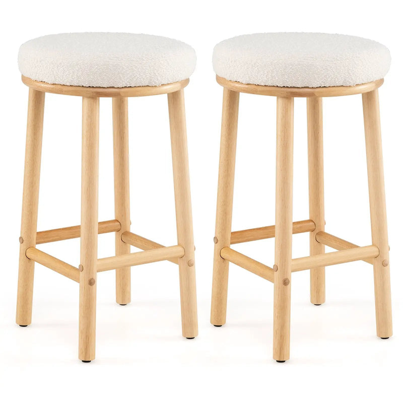 27" Bar Stools Set of 2 Upholstered Barstools with Boucle Fabric Seats-White by DirectDeals