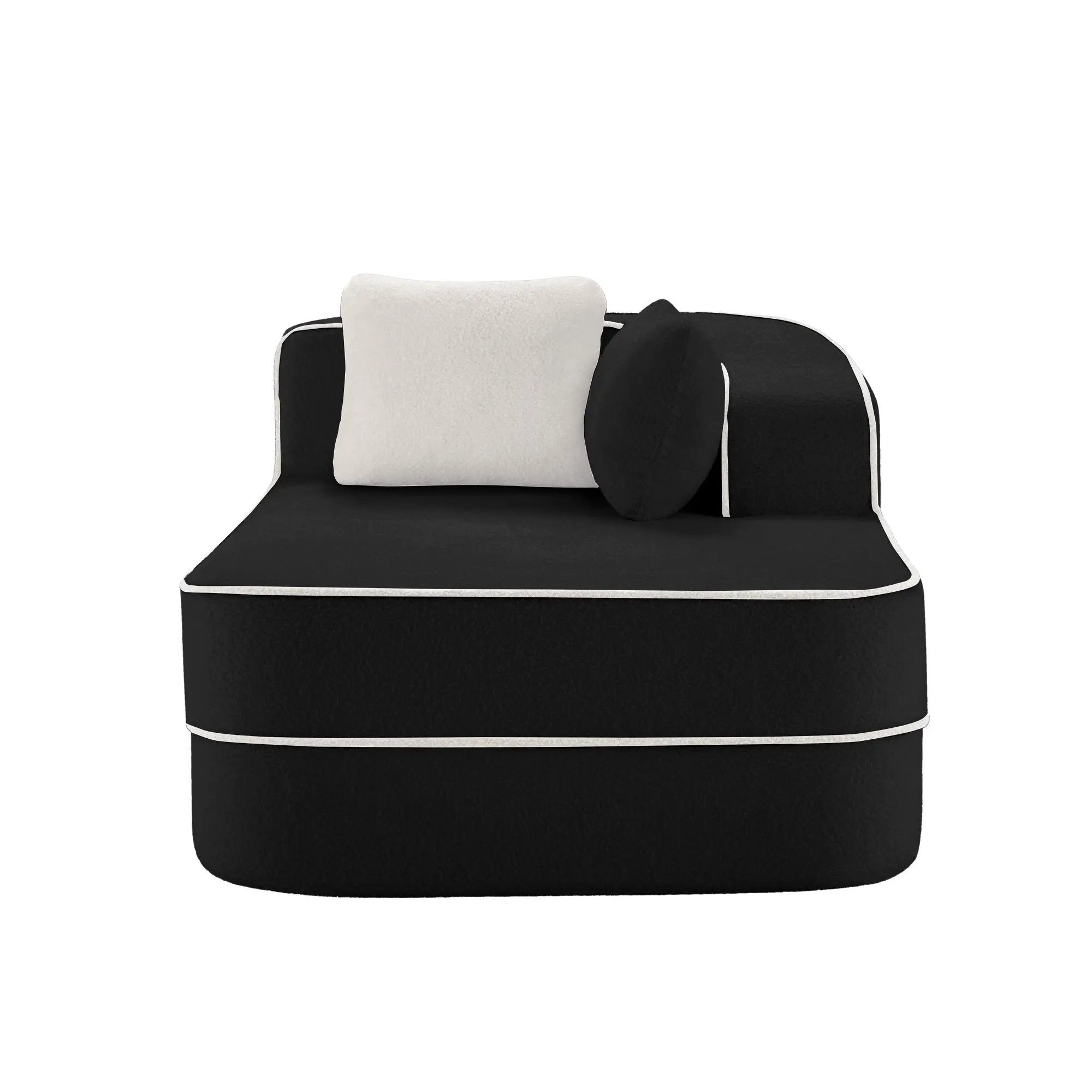 ELYSEES Right Chaise Sofa With Pillows Teddy Fabric - Black by HouseOfZazla