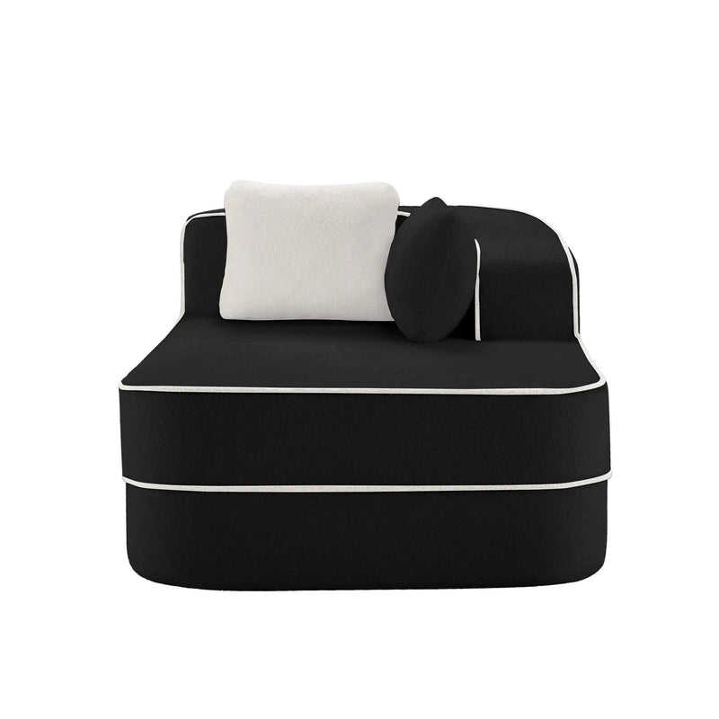 ELYSEES Right Chaise Sofa With Pillows Teddy Fabric - Black by HouseOfZazla