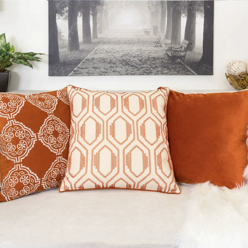Geometric Embroidered Cotton Throw Pillow by HouseOfZazla