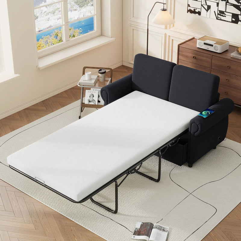 Pull Out Sofa Bed Loveseat Sleeper With Twin Size Memory Mattress With Two USB Ports For Living Room Spaces by HouseOfZazla