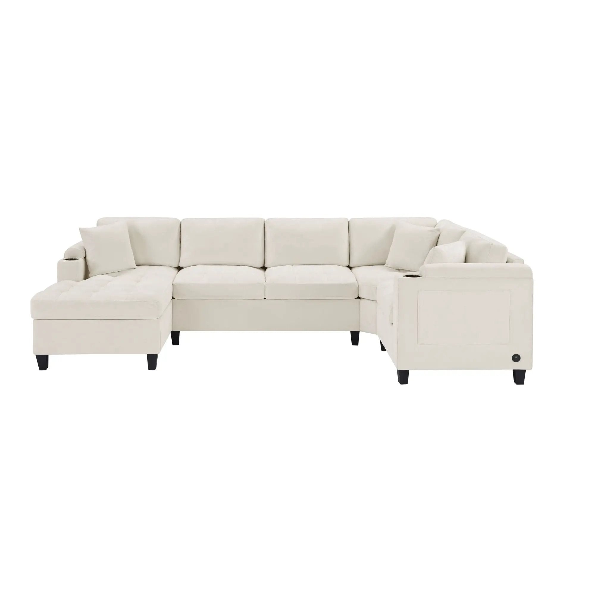 U Shaped Sectional Sofa, Corner Living Room Couch With Built In Cup Holders, Storage, USB Ports by Unique Piece Furniture