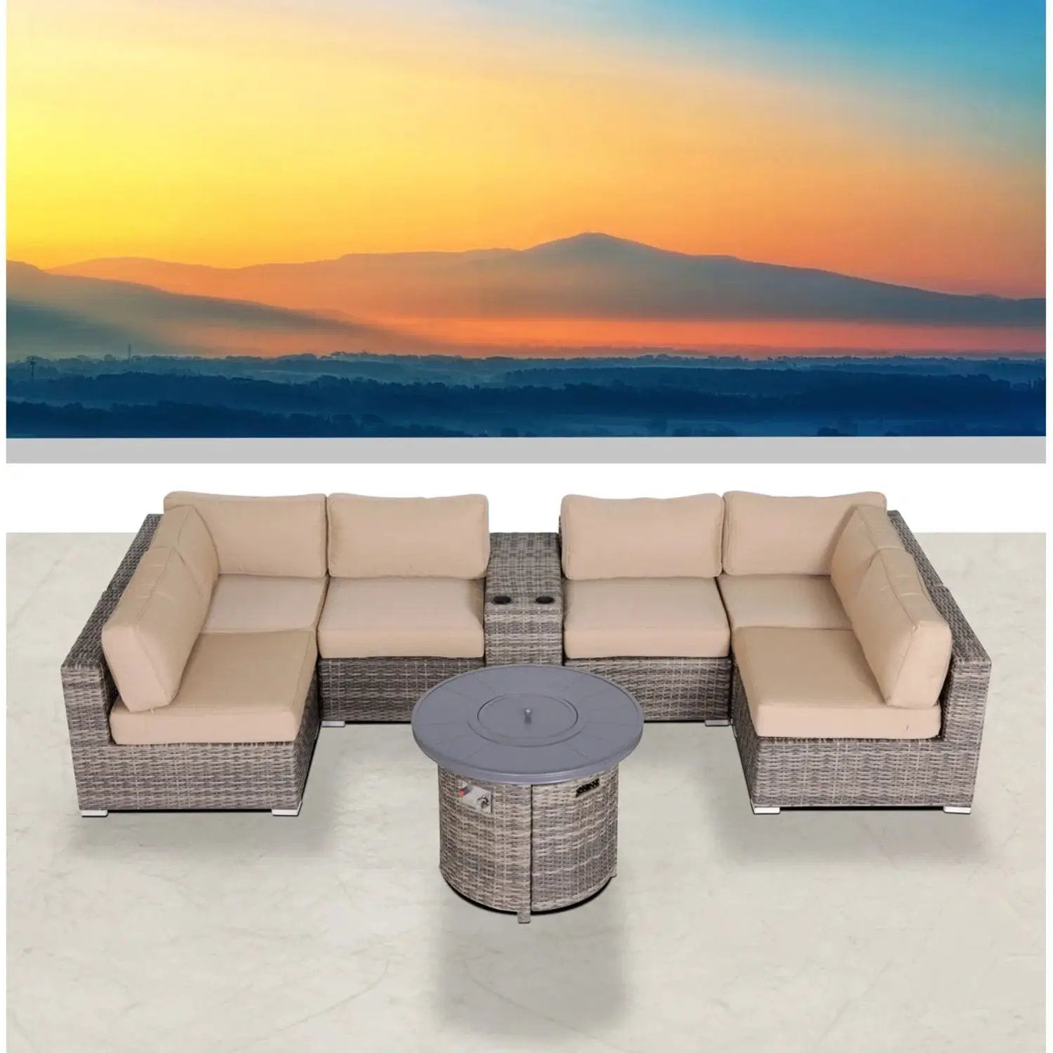 Wicker Outdoor Lounge Set With Cushions And Fire Pit by Unique Piece Furniture