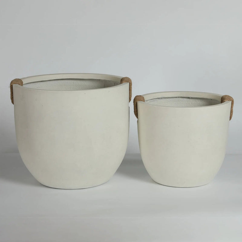 Round Concrete Planter Set of 2, Large Handmade Off White Pots by HouseOfZazla