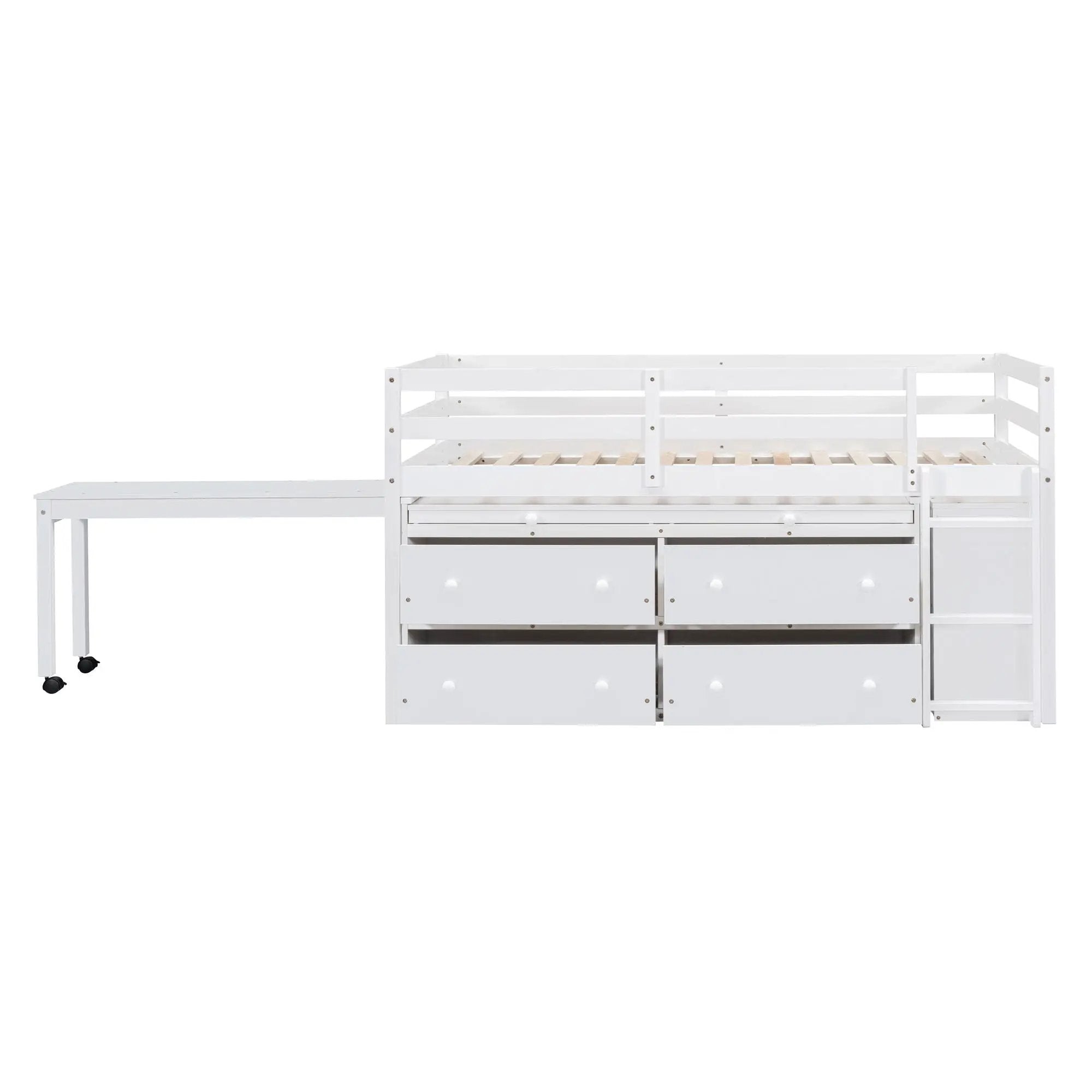 Loft Bed With Retractable Writing Desk And 4 Drawers, With Lateral Portable Desk And Shelves by HouseOfZazla