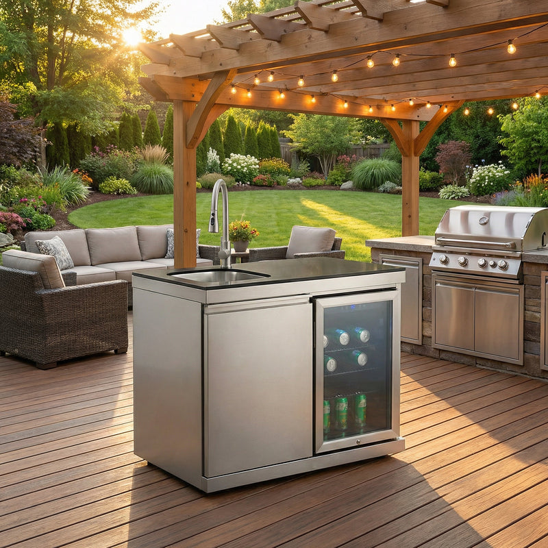Sink and Fridge Combo for Outdoor Kitchen, 70L Refrigerator and Sink with Pull-Down Faucet by HouseOfZazla