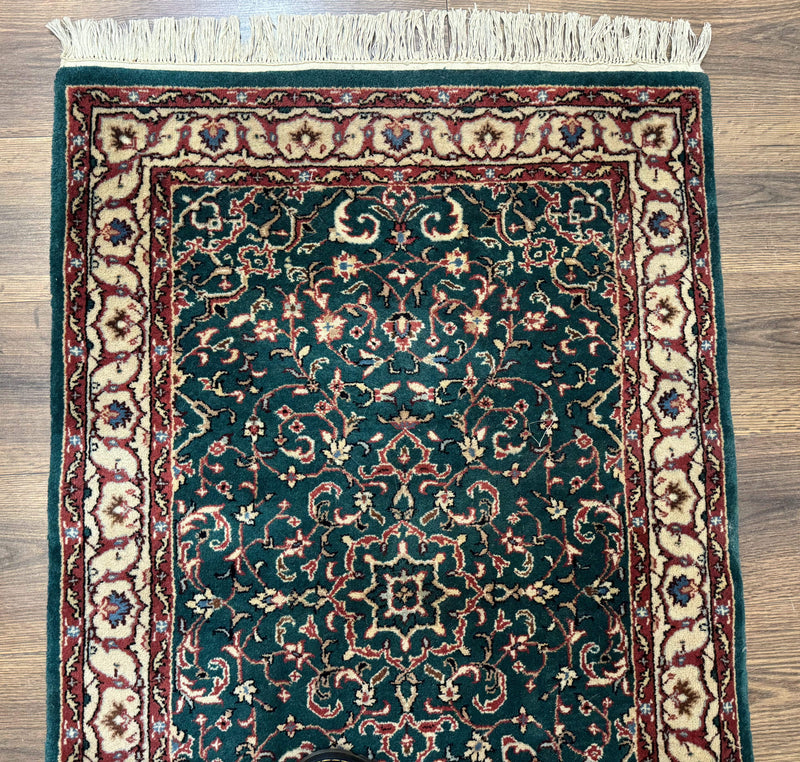 Dark Green Indo Persian Rug 2.5 x 4, Hand Knotted Wool Small Oriental Carpet by Jewel Rugs
