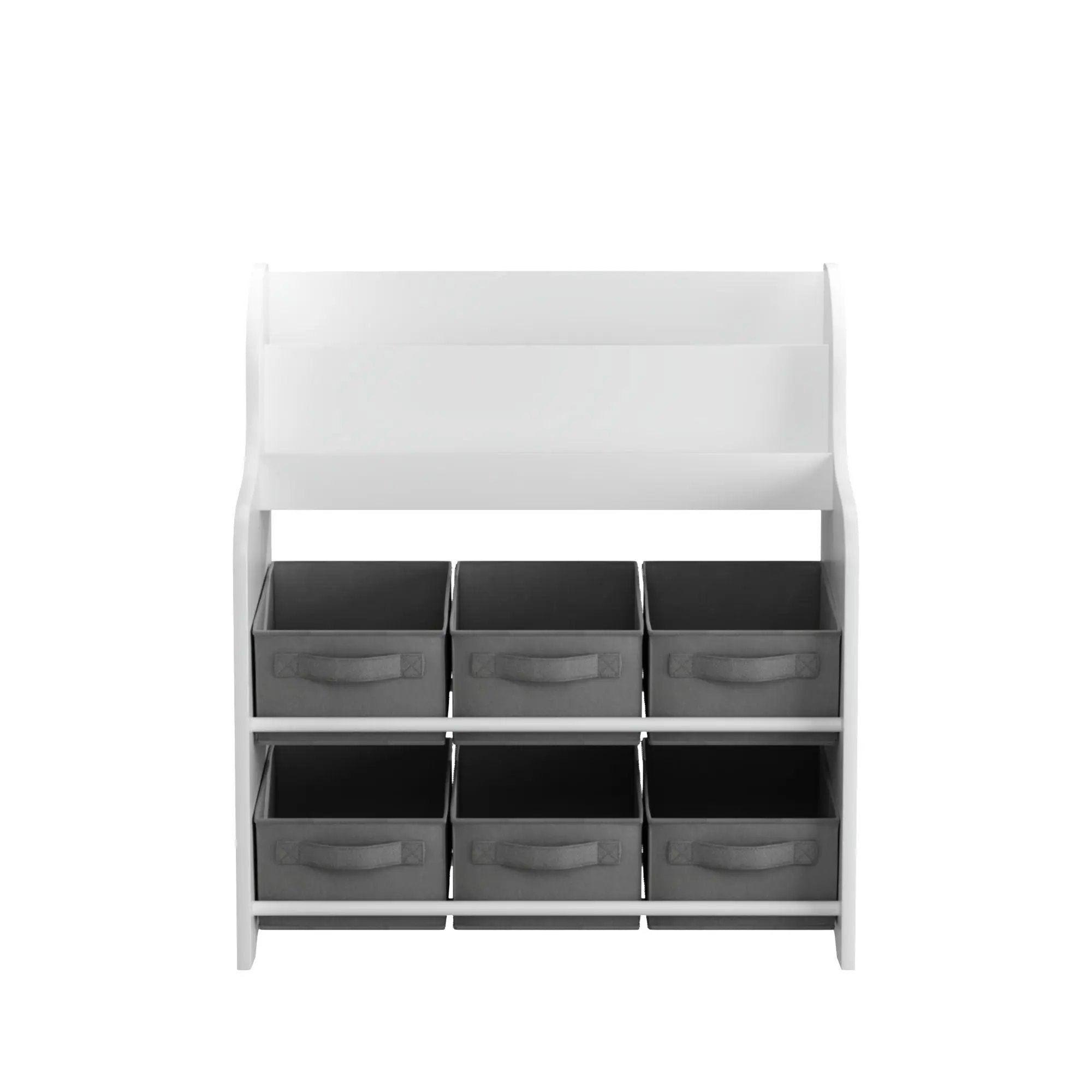 Bookshelf With 6 Storage Bins, Multi Functional Children's Bookcase And Toy Organizer - White by HouseOfZazla