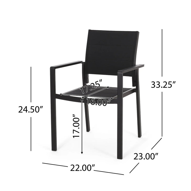 Baird Outdoor Mesh and Aluminum Dining Chairs - Black by HouseOfZazla