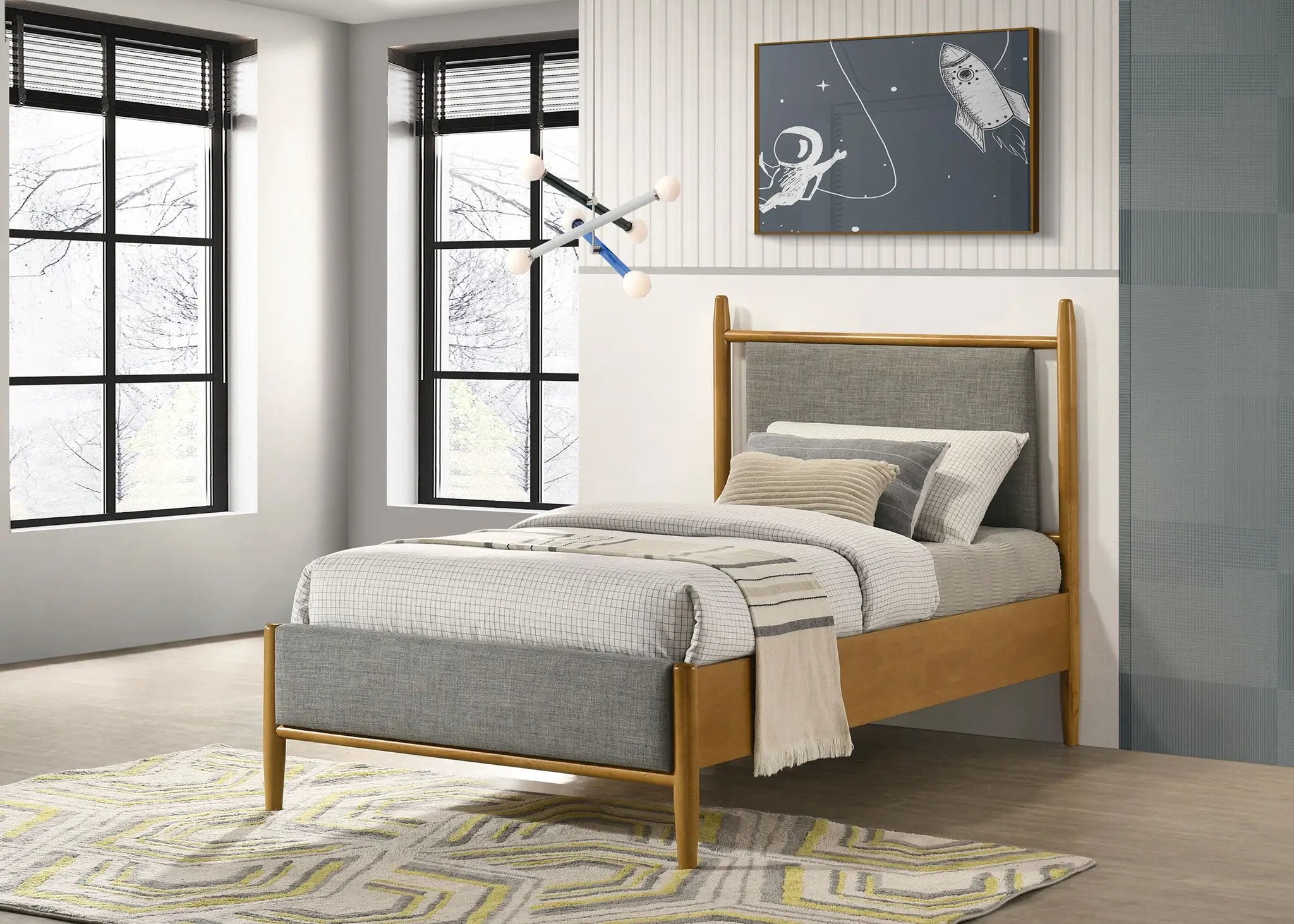 Mason 46-inch Twin Panel Platform Bed Grey and Light Brown by Unique Piece Furniture