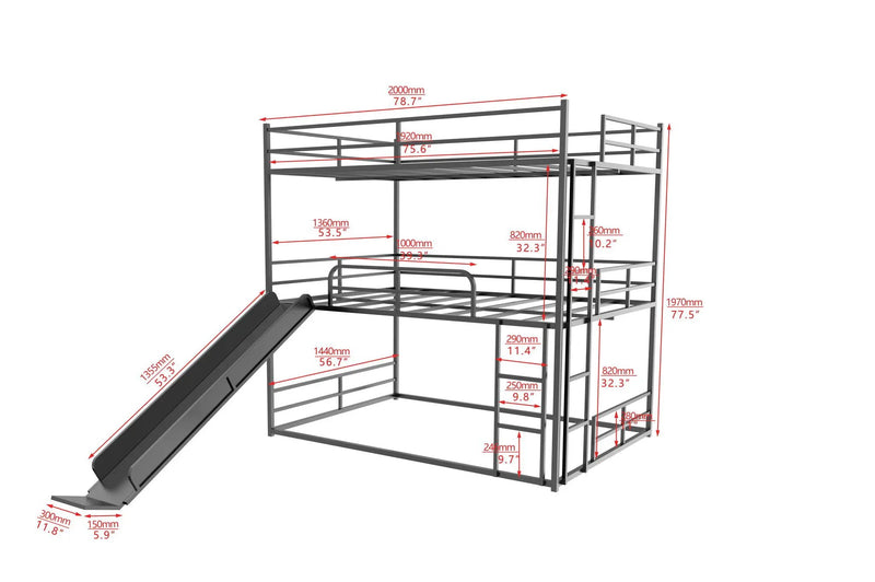Twin Size House Loft Bed With Slide And Ladder - Black by HouseOfZazla