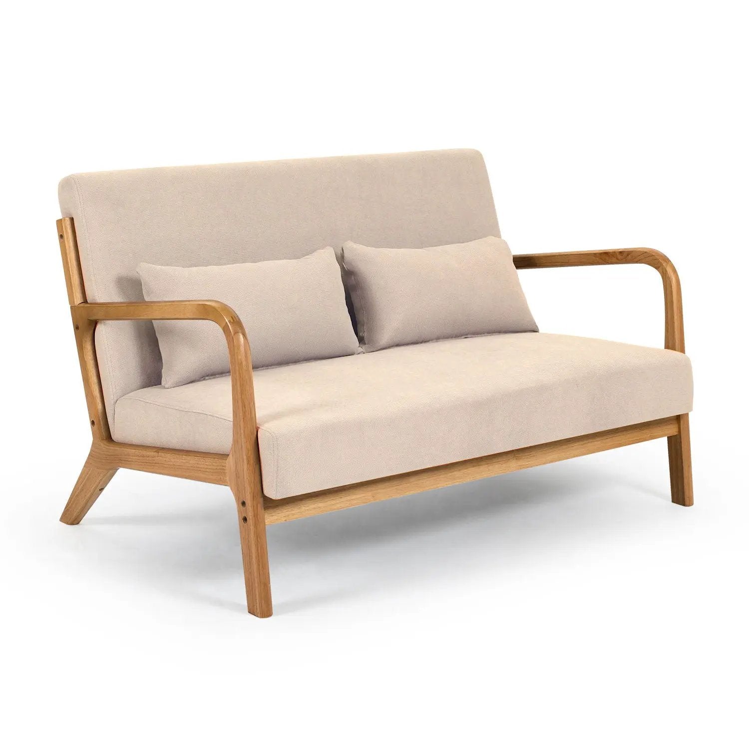 Leisure Chair With Solid Wood Armrest And Feet, Mid-Century Modern Accent Sofa, 2 Seat by HouseOfZazla
