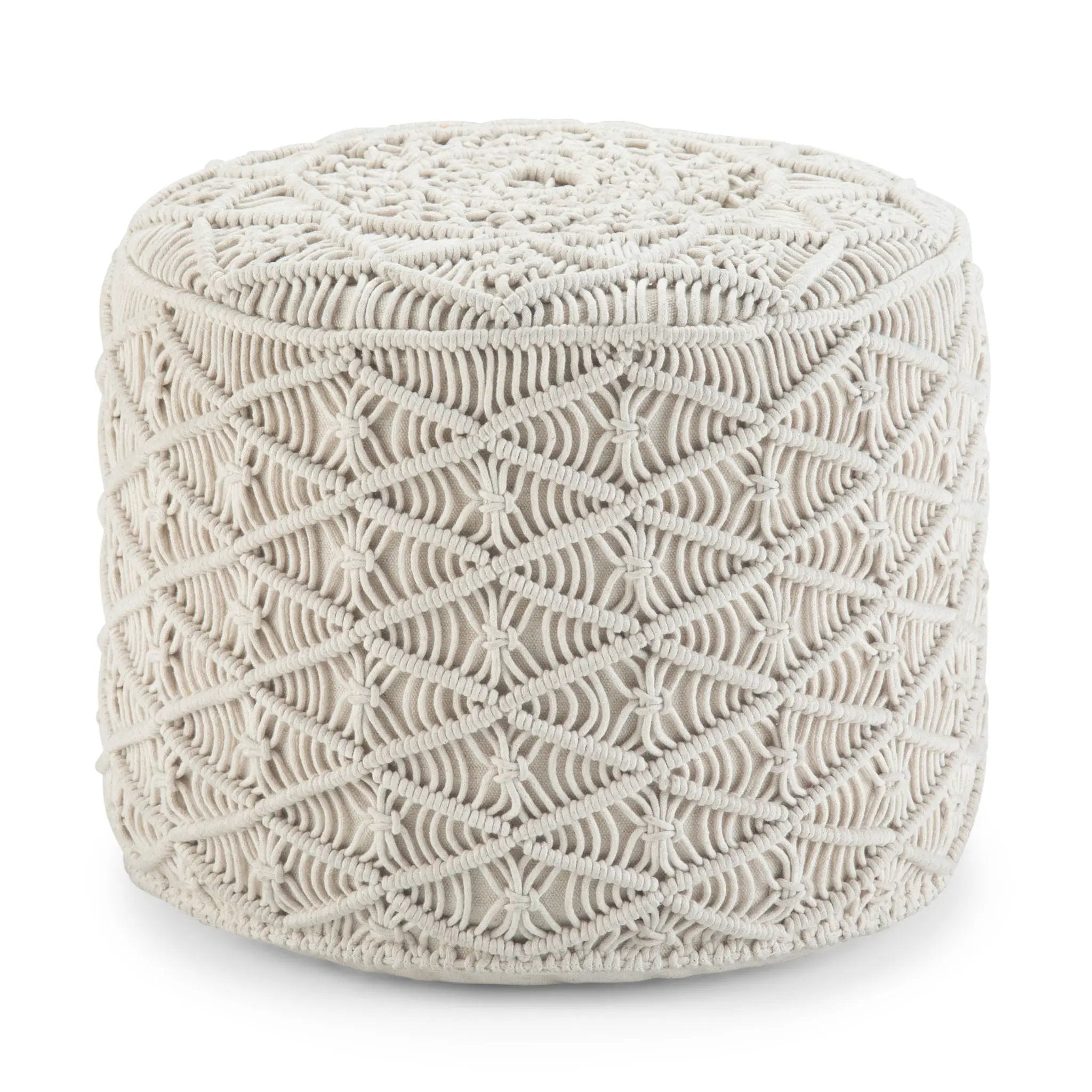 Coates - Round Macrame Pouf - Natural by HouseOfZazla