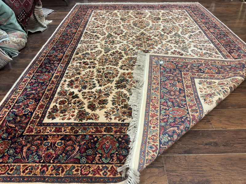 8.8 x 12 Karastan Ivory Sarouk Rug #760, Wool Pile, Vintage, Original 700 Series by Jewel Rugs