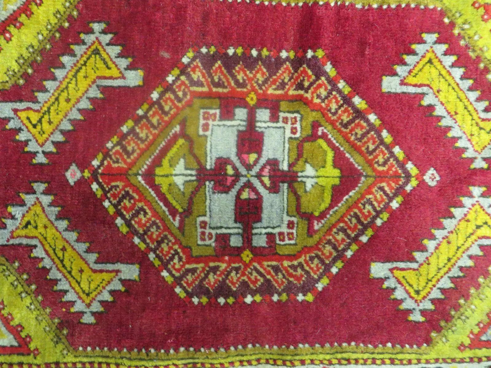 Antique Turkish Yastik Rug 2x3, Handmade Wool Oushak Small Oriental Carpet Red by Jewel Rugs