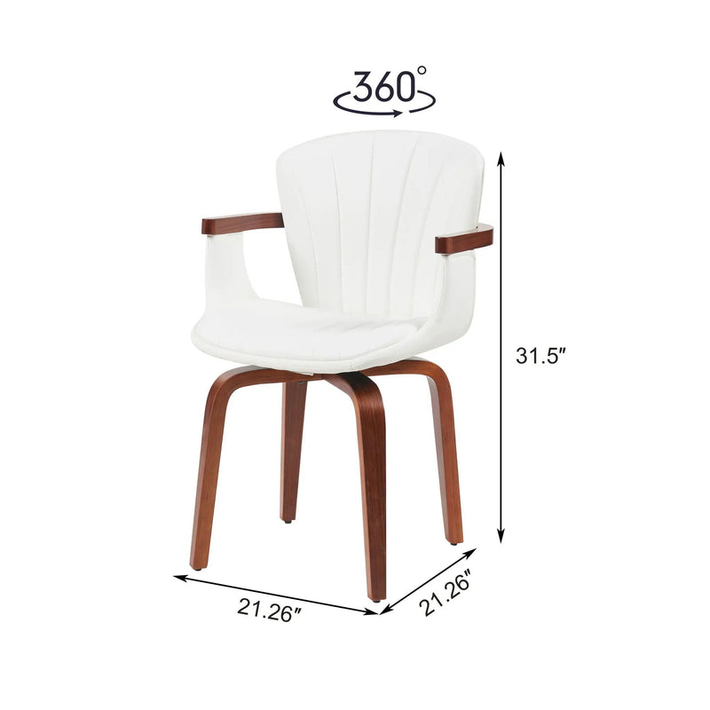 Mid Century Modern Bentwood Swivel Dining Chairs (Set of 2) - White / Walnut by HouseOfZazla