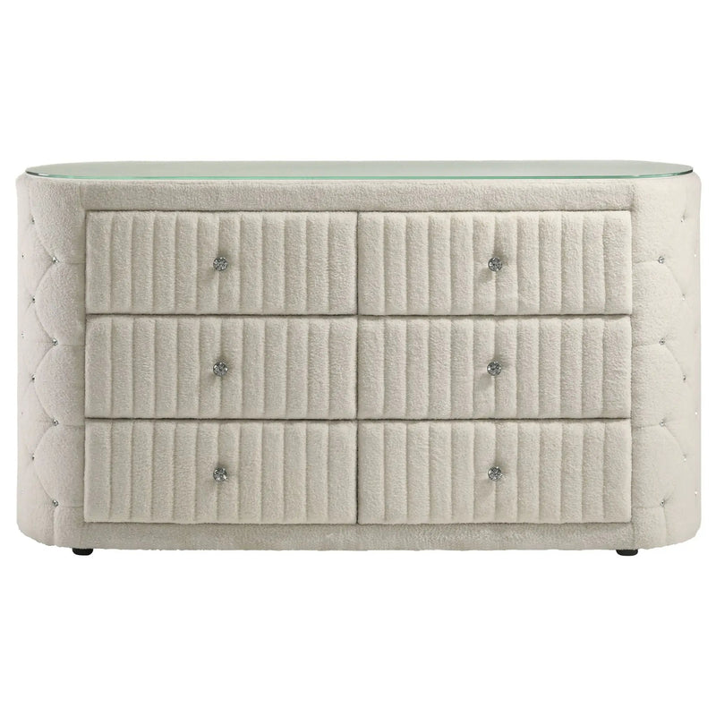 Sonya 6-drawer Upholstered Bedroom Dresser Ivory by Unique Piece Furniture