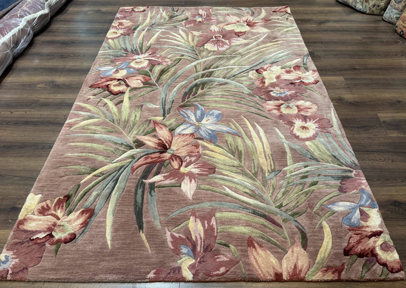 Hand Tufted Floral Rug 5x8, Light Rose Wool Carpet by Jewel Rugs