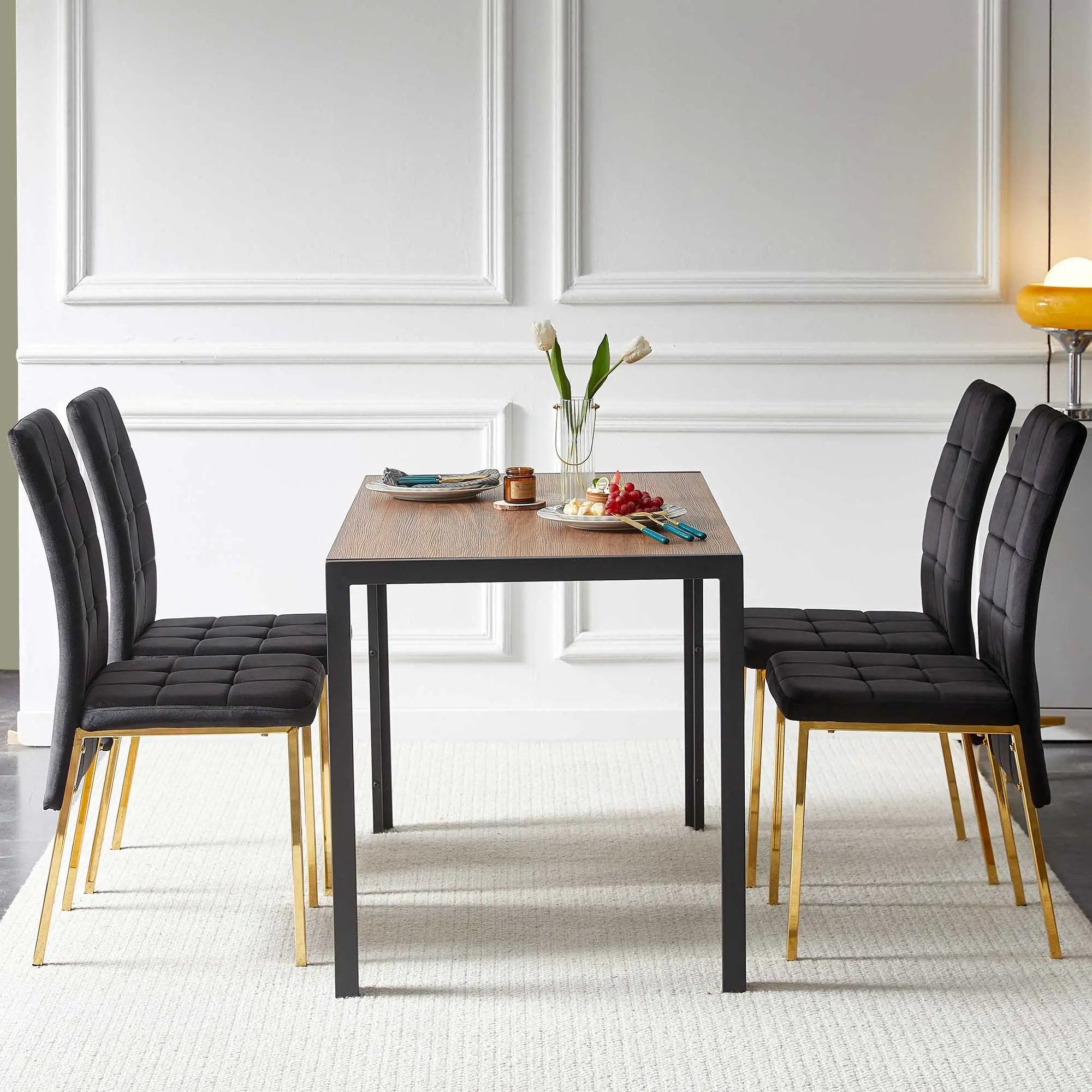 5 Pieces Dining Set Including High Back Color Legs Nordic Dining Chair & Creative Design Dining Table by HouseOfZazla