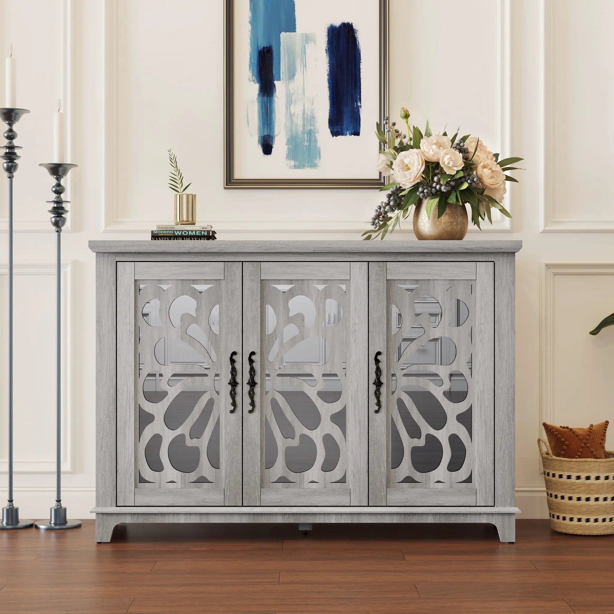 3 Door Mirrored Sideboard Cabinet With Adjustable Shelves by HouseOfZazla
