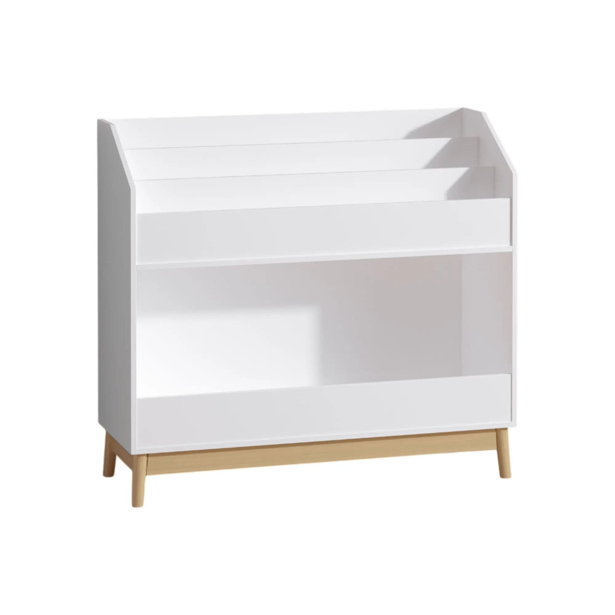 Bookcase Organizer With Storage, 3 Tier Toddler Book Display Shelf For Playroom - White by Unique Piece Furniture