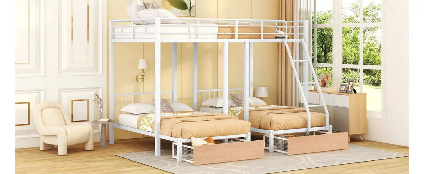 Triple Bunk Bed With Drawers And Guardrails by Unique Piece Furniture
